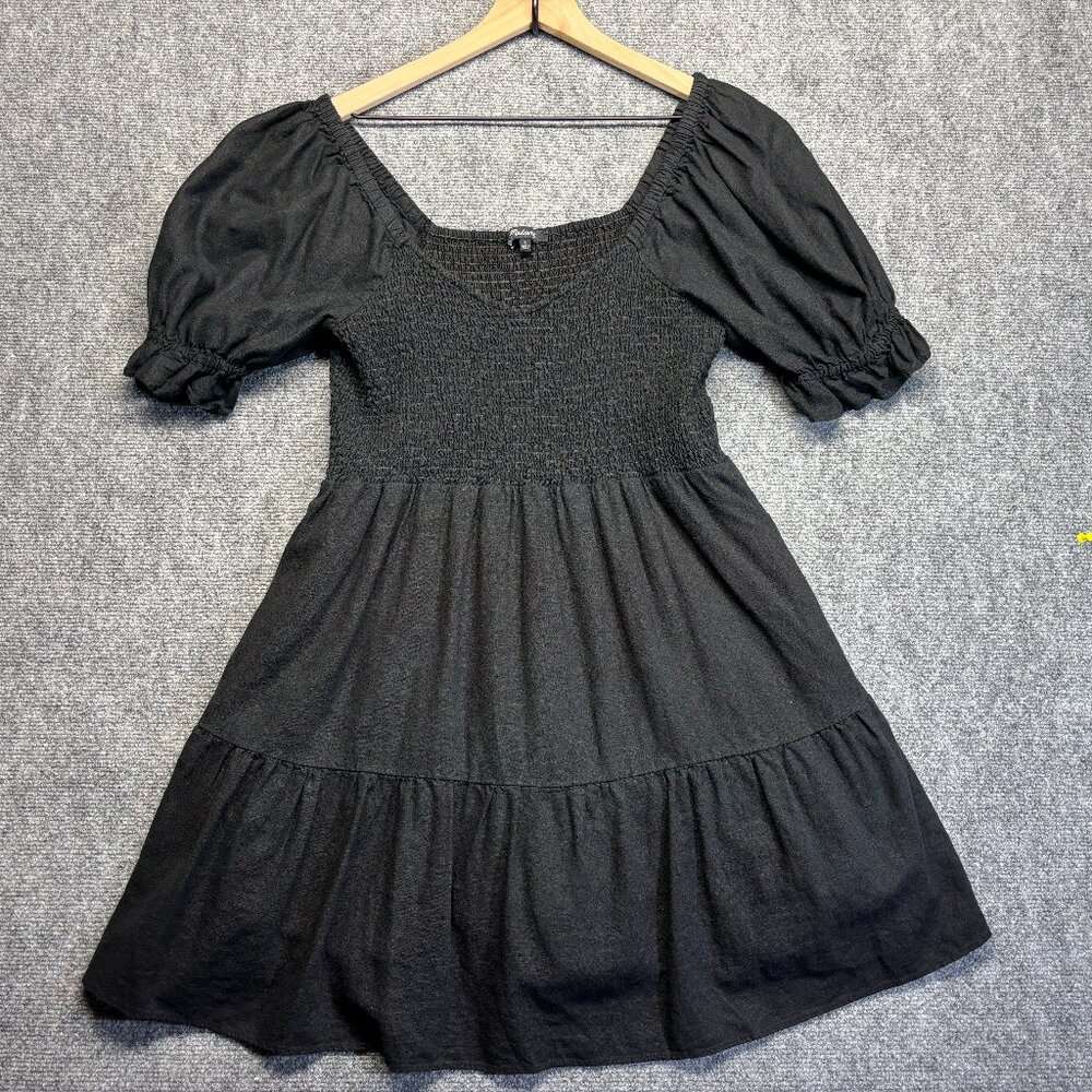 Madewell black smocked dress with puff sleeves size large